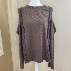 Bibi Brown Cold-Shoulder Top with Ruffles NWT